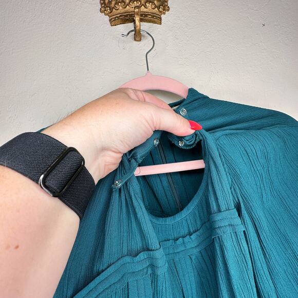 eShakti Wayward Fancies Rayon Crinkle Corset Style Teal Long Sleeve Midi Dress L - Picture 5 of 14